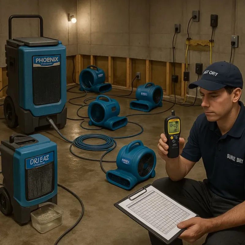 Structural Drying and Dehumidification process in South Portland Gardens, ME